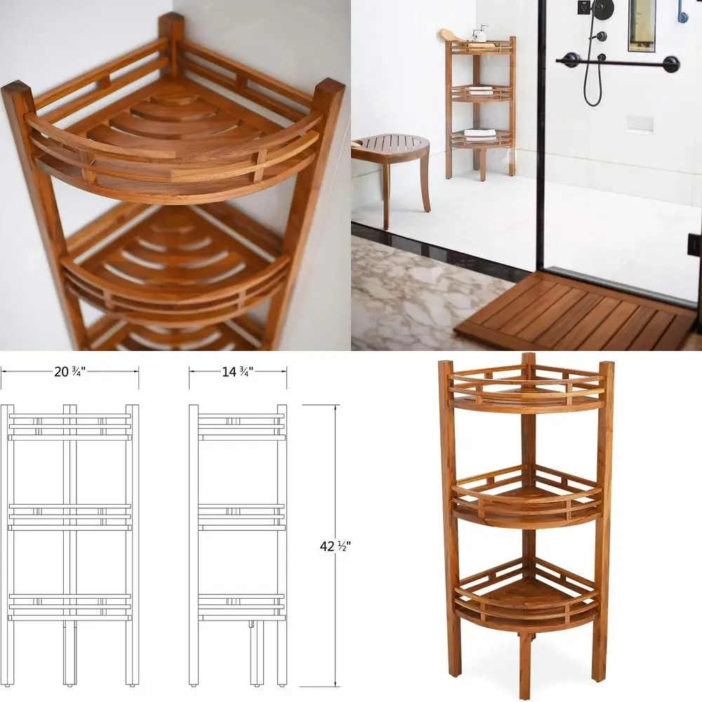 

Elegant Indonesian Teak Bathroom Shelves, Natural Brown Finish
