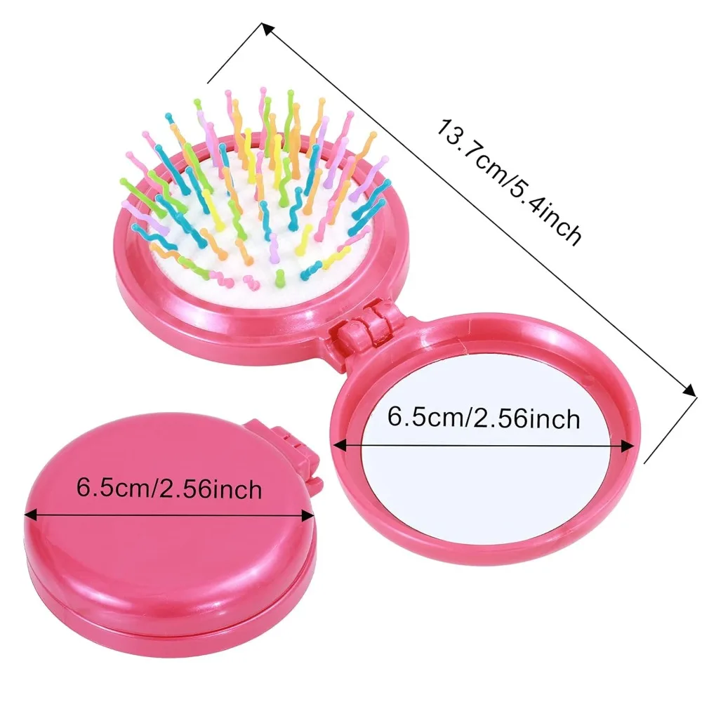 Folding Travel Hair Brush with Mirror Mini Portable Pocket Air Cushion Comb Compact Round Detangling Massage Hair Brush Gift view 2