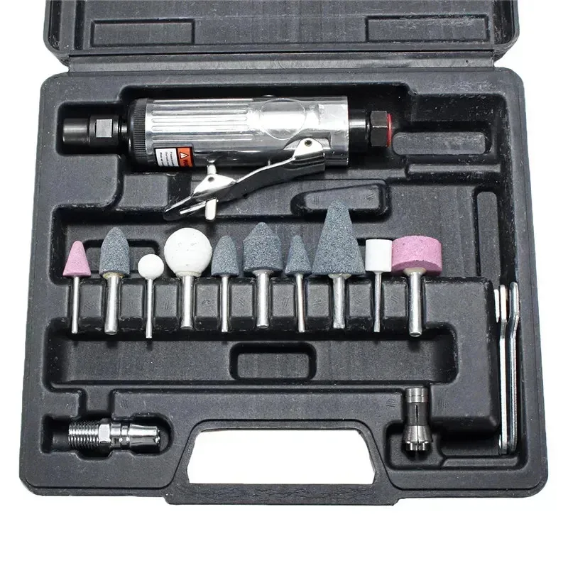 16Pcs/Set 1/4 Inch Car Air Compressor 90psi Grinder Machine Tirel Rotary Stone Tool Kit High-speed Polishing Pneumatic Tool