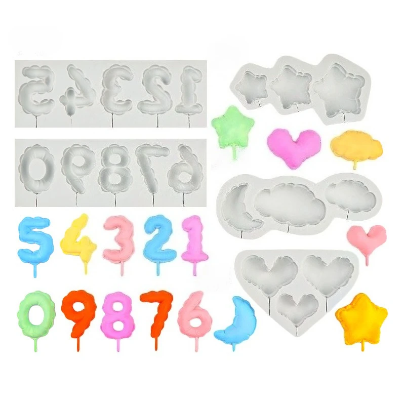 Number Lollipop Silicone Sugarcraft Mold Heart Star Cloud Fondant Chocolate Molds Resin Tools Mousses Cupcake Decorating Tools