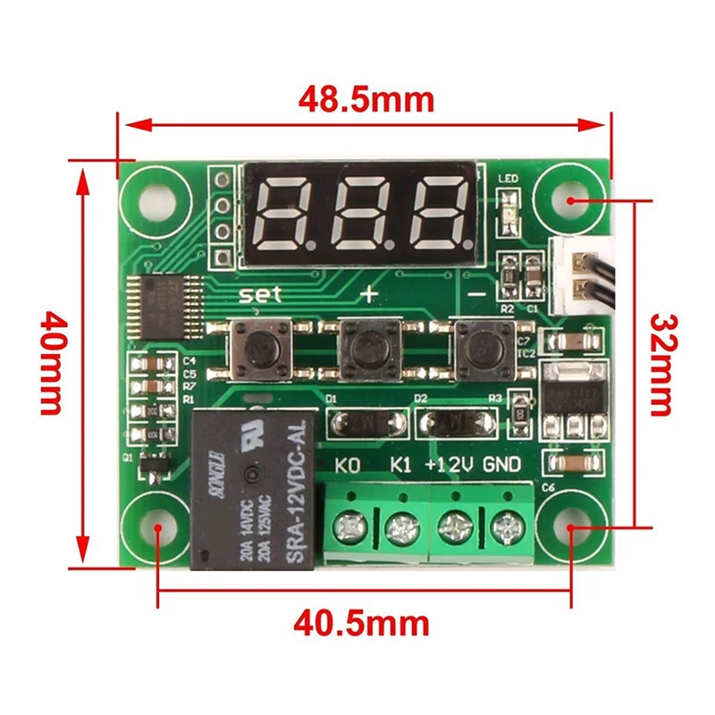 10 pçs w1209 dc 12v vermelho calor frio temperatura termostato interruptor de controle temperatura controlador
