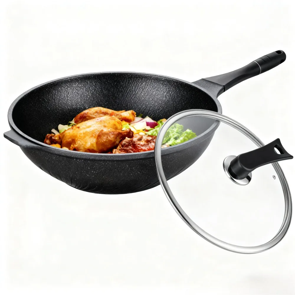 

KOSUN Вок с крышкой, сковорода с антипригарным покрытием, газовая плита, индукционная плита, универсальная плоская сковорода для бытовой посуды, кухонные инструменты