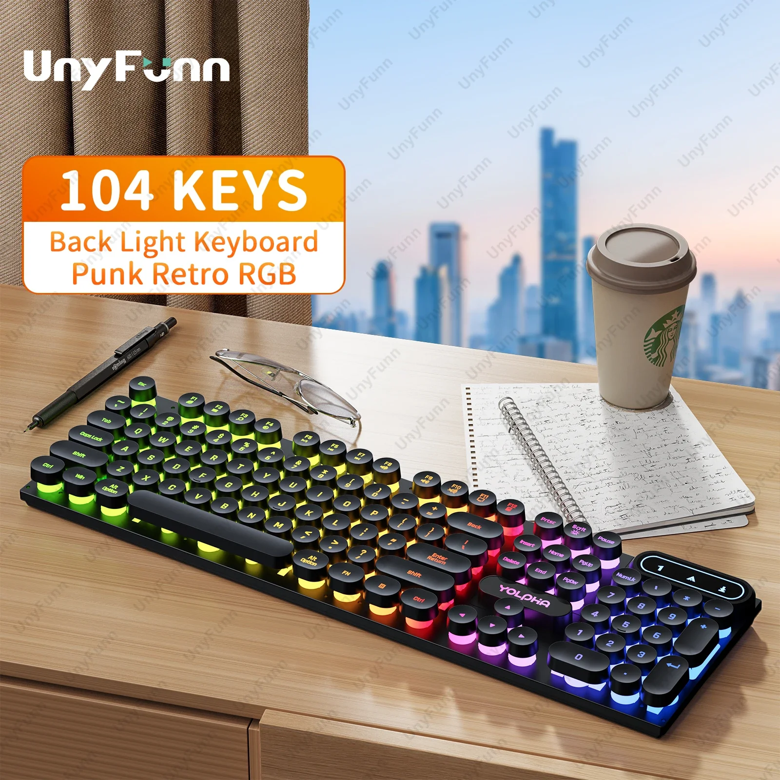 Ultra-thin Silent Wired Keyboard Mechanical Feel Colorful Backlit Breathing Light Gaming 104-Key E-sports Office for LAP/PC