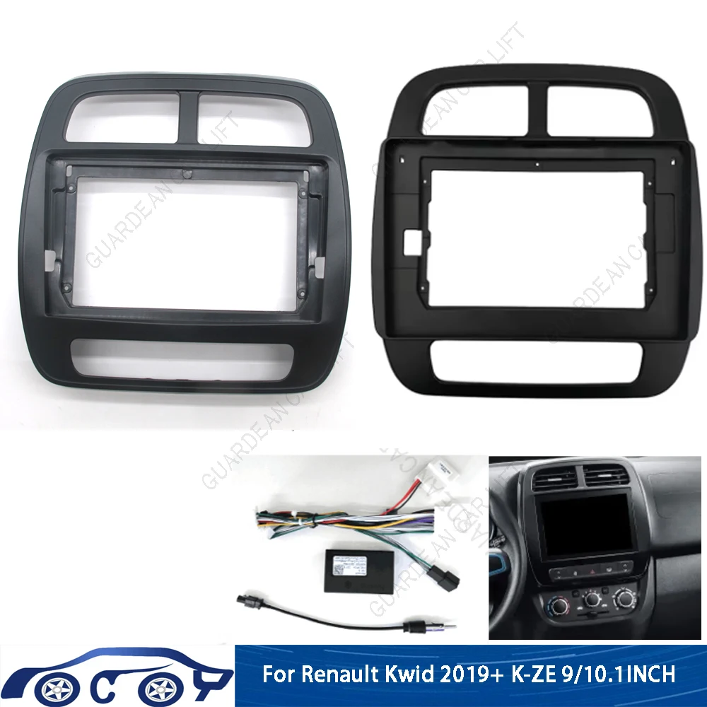 9/10.1 Inch Car Radio Fascia Panel For Renault Kwid K-ZE 2019+ 2 Din Frame Dashboard Installation With Cable canbus Decoding