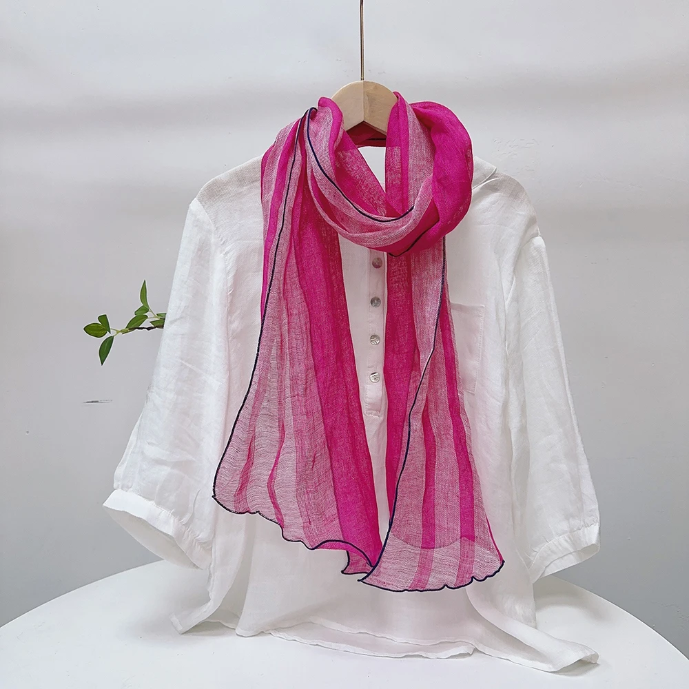 

Scarf Linen Women Sun Protection Wrap Summer Long Narrow Breathable Accessory For Beach Spring Holiday Gift Luxury