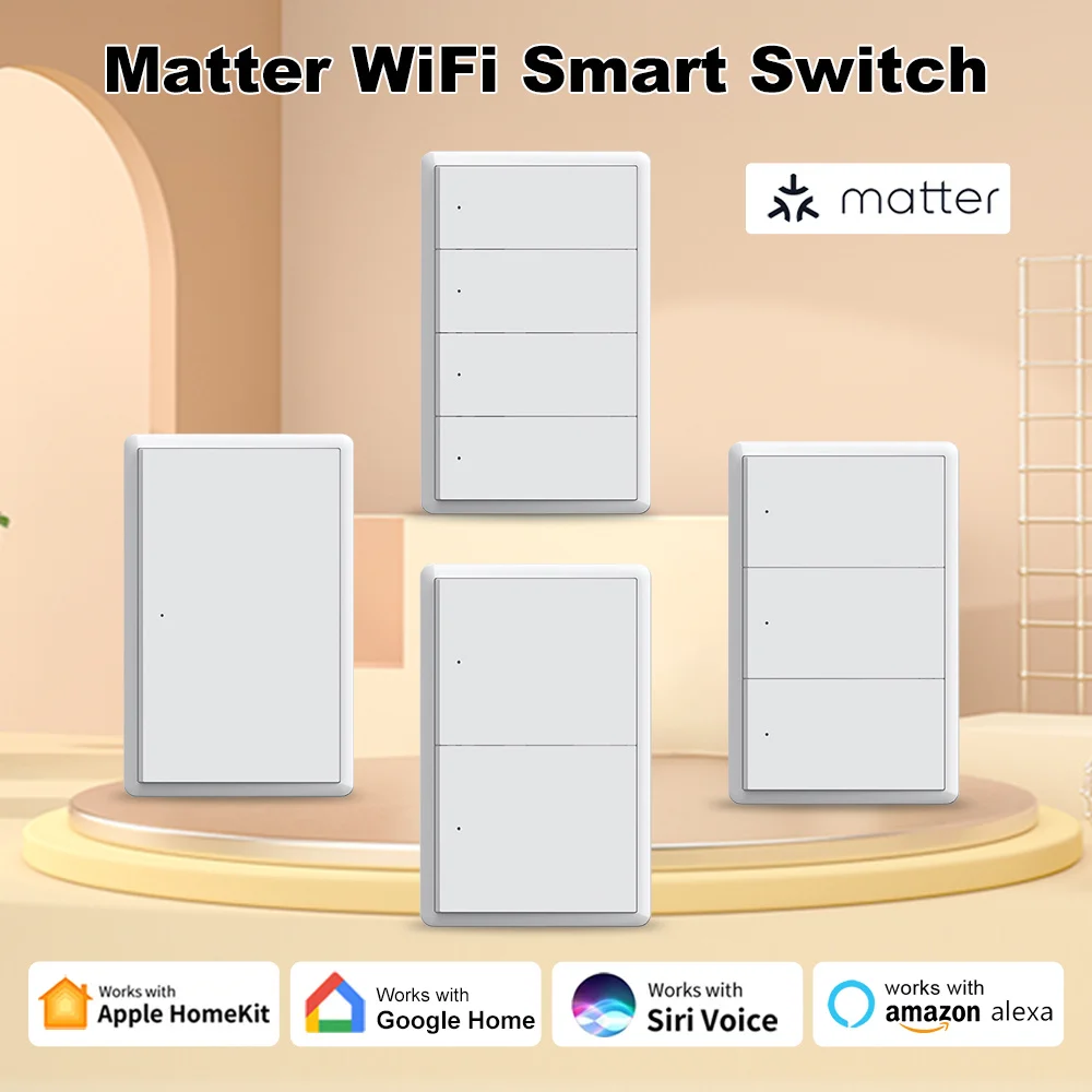 Manhot Matter WiFi Smart Wall Light Switch 1 2 3 4 Gangs Neutral Required smart Life Work with Google Home Apple Homekit Control