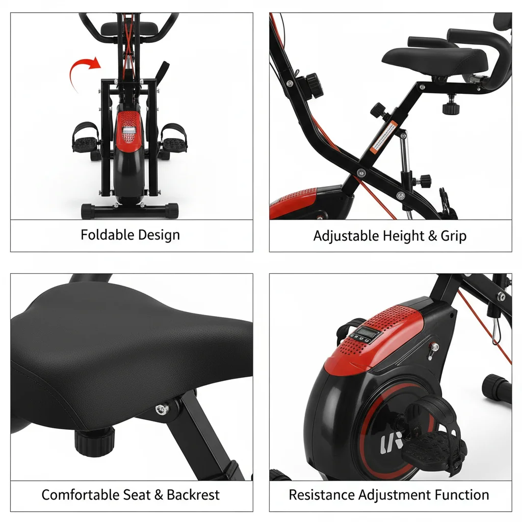 Workout Fully Support Backrest Folding Stationary Exercise Bikes for Home Seniors