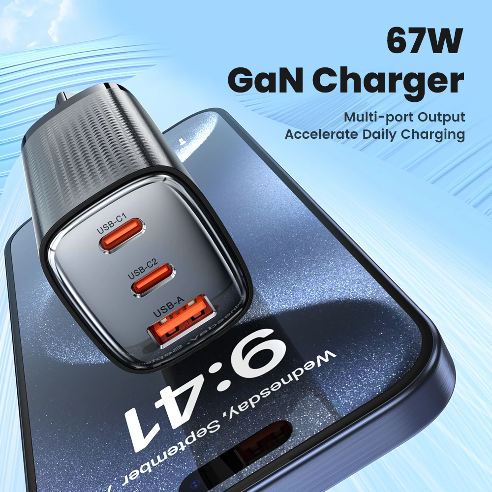 Toocki GaN Charger 67W PD USB Type C Fast Charging Quick Charge 3.0 PD3.0 Phone Chager for iPhone 15 14 13 12 Samsung S24 S23