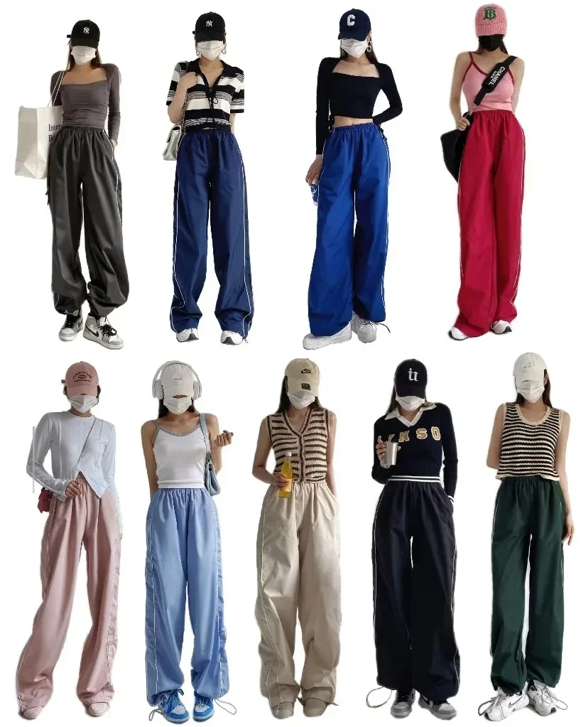 Pantalones holgados informales y delgados para mujer, ropa de calle de pierna ancha, de cintura alta lisa, Y2k, para verano y primavera