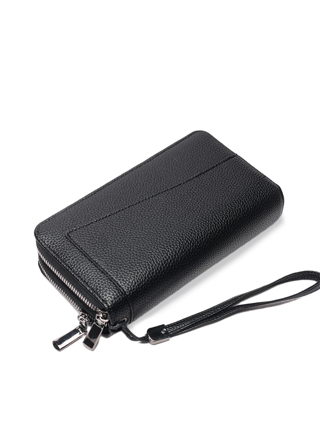 Basic Double Zipper Mobile Phone Wallet Men's Bag Portable Multi-compartment Large Capacity Card Holder Wristlet Wallet