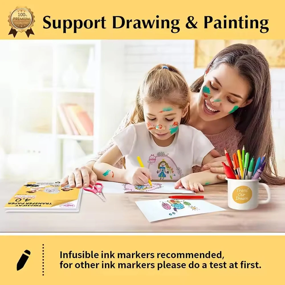 مكواة على ورق نقل الحرارة للقمصان 10 أوراق A4 قماش داكن قابل للطباعة لنقل الحرارة لطابعة نافثة للحبر والليزر