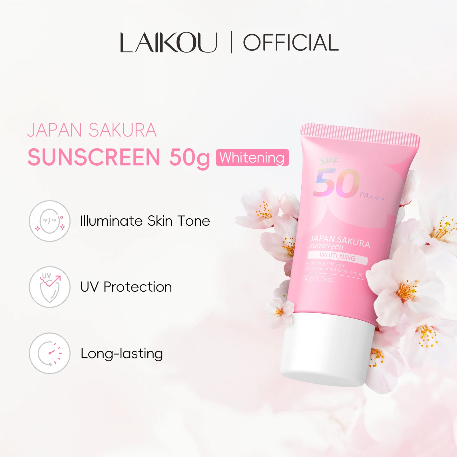 LAIKOU Japan Sakura Face Sunscreen Radiant UV Rays Protection SPF50 PA+++ Sunblock Cream Whitening