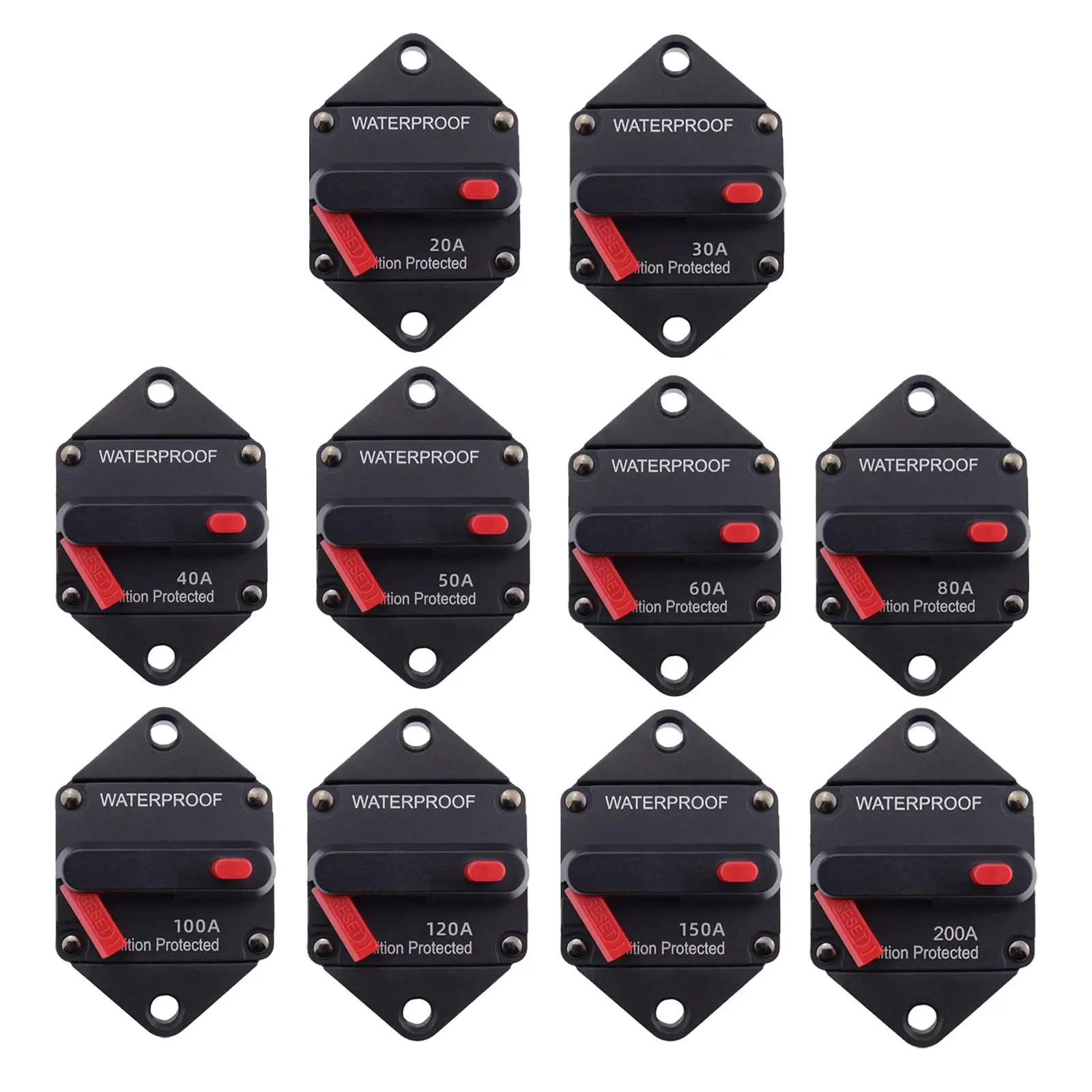 Circuit Breaker Waterproof Maximum Voltage 48V Professional Universal with Manual Reset for RV, Marine, Car Audio, Trolling