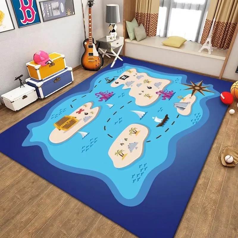 Cartoon Children's World Map Pattern Living Room Bedroom Carpet Bedside Bathroom Floor Mat Area Rug Kid's Room Play Mat