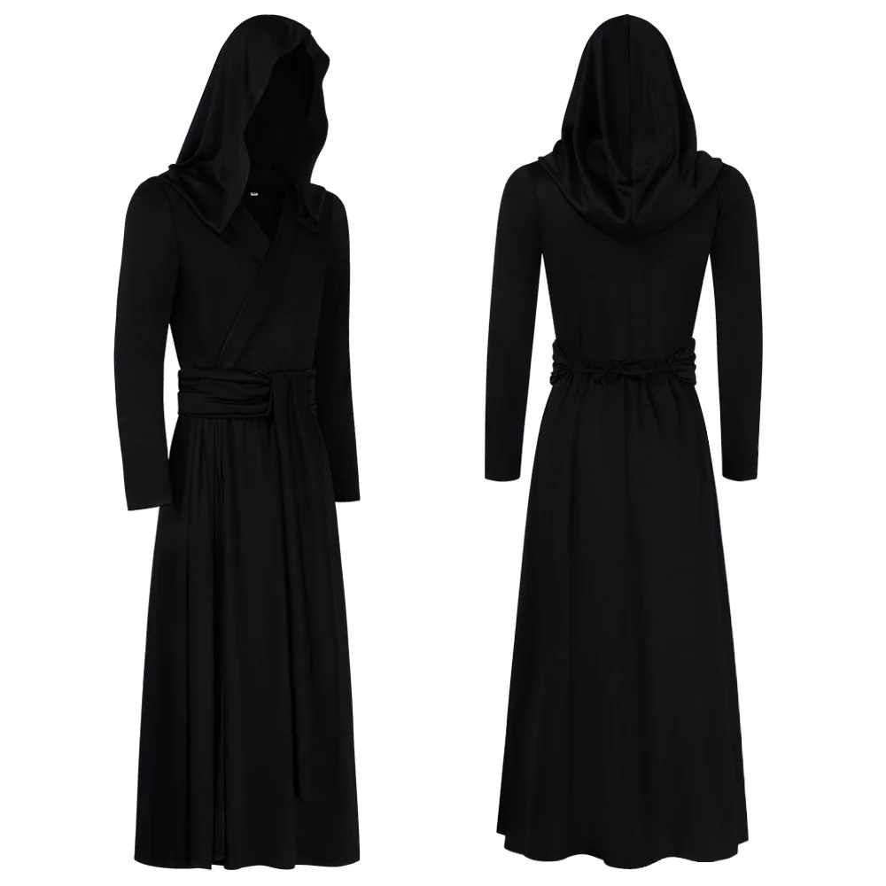 

Medieval black color cloak, hooded cloak, monk robe cloak, long sleeved wizard guide cloak cosplay