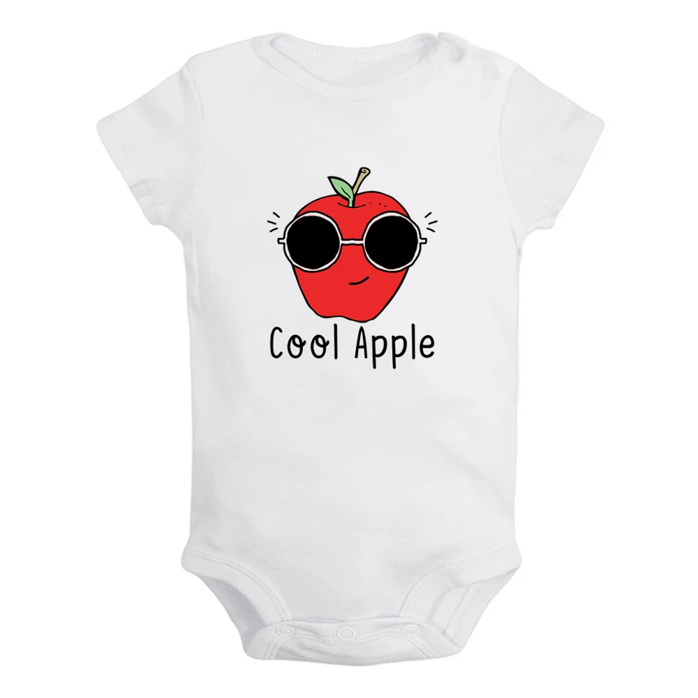 iDzn New Cool Apple Fun Graphic Baby Bodysuit Cute Boys Girls Rompers Infant Short Sleeves Jumpsuit Newborn Soft Clothes