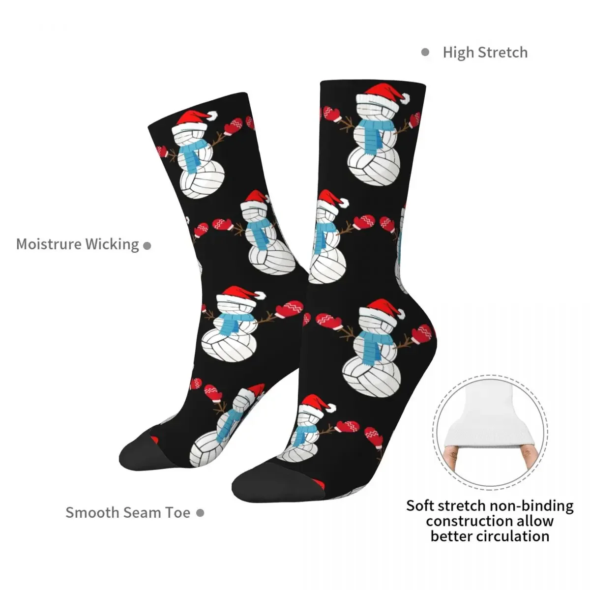 Volleyball Snowman Funny Christmas Holiday Socks Harajuku Super Soft Stockings All Season Long Socks Accessories for Man Woman