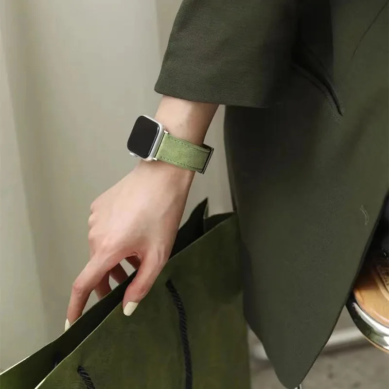 Vintage Print Leather Watch Strap For Apple Watch Band 49 44 45 42 40 46 41mm Bands For IWatch Ultra S11 10 9 8 7 watch straps