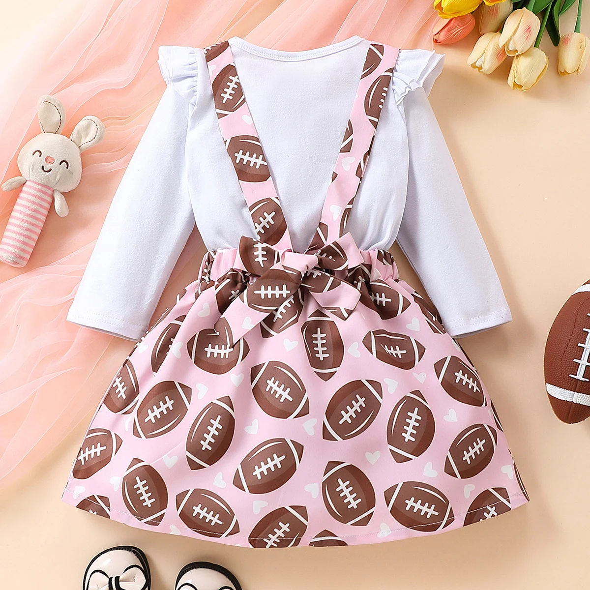 Toddler Girl Clothes Spring Autumn Ruffles Long Sleeve Shirt and Rugby Print Suspender Skirt Kids Children 2Pcs Outfits Set