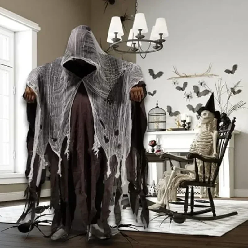 Halloween Costume for Adults, Men's Horror Cloak, Hooded Robe, Masquerade Party Cosplay Prop