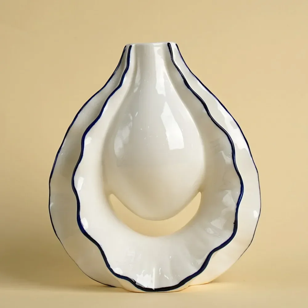 Ceramic Oyster Vase Centerpiece Table Decoration Accessories Fresh Flower Home Living Room Bedroom Decor Jar Pot Vessel