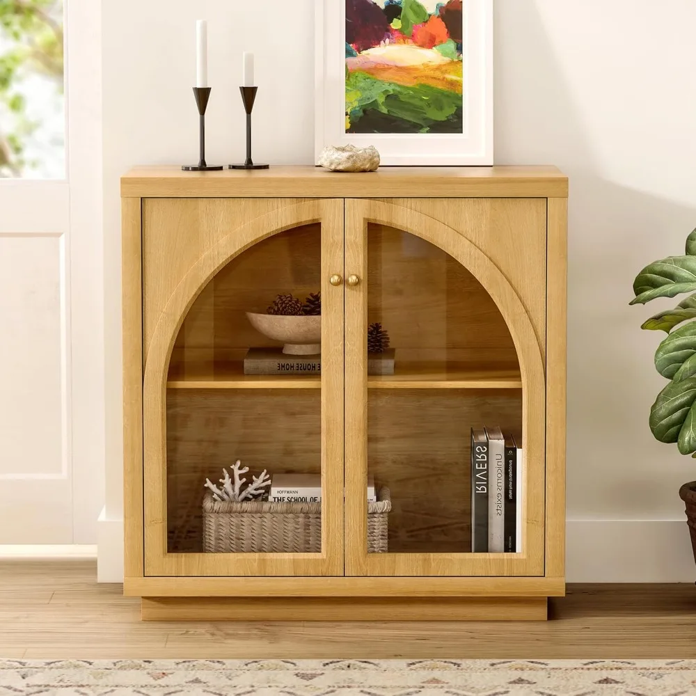 

Modern Storage Cabinet, Arched Cabinet with Adjustable Shelves, Sideboard Buffet Accent Display with Acrylic Door for Living Roo