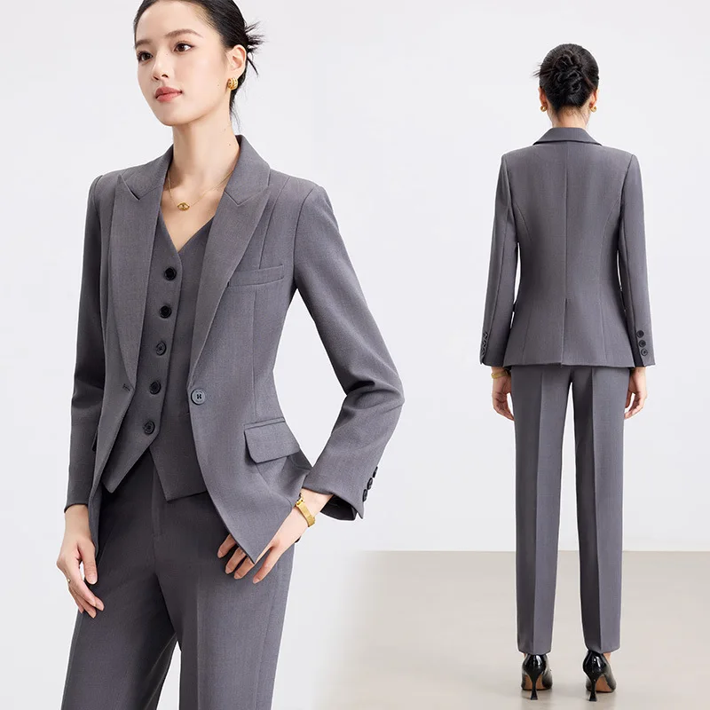 Apricot Suit Set for Women, Autumn High-End Professional Vest Suit, Workwear Commuter Formal Long-Sleeve Blazer Set