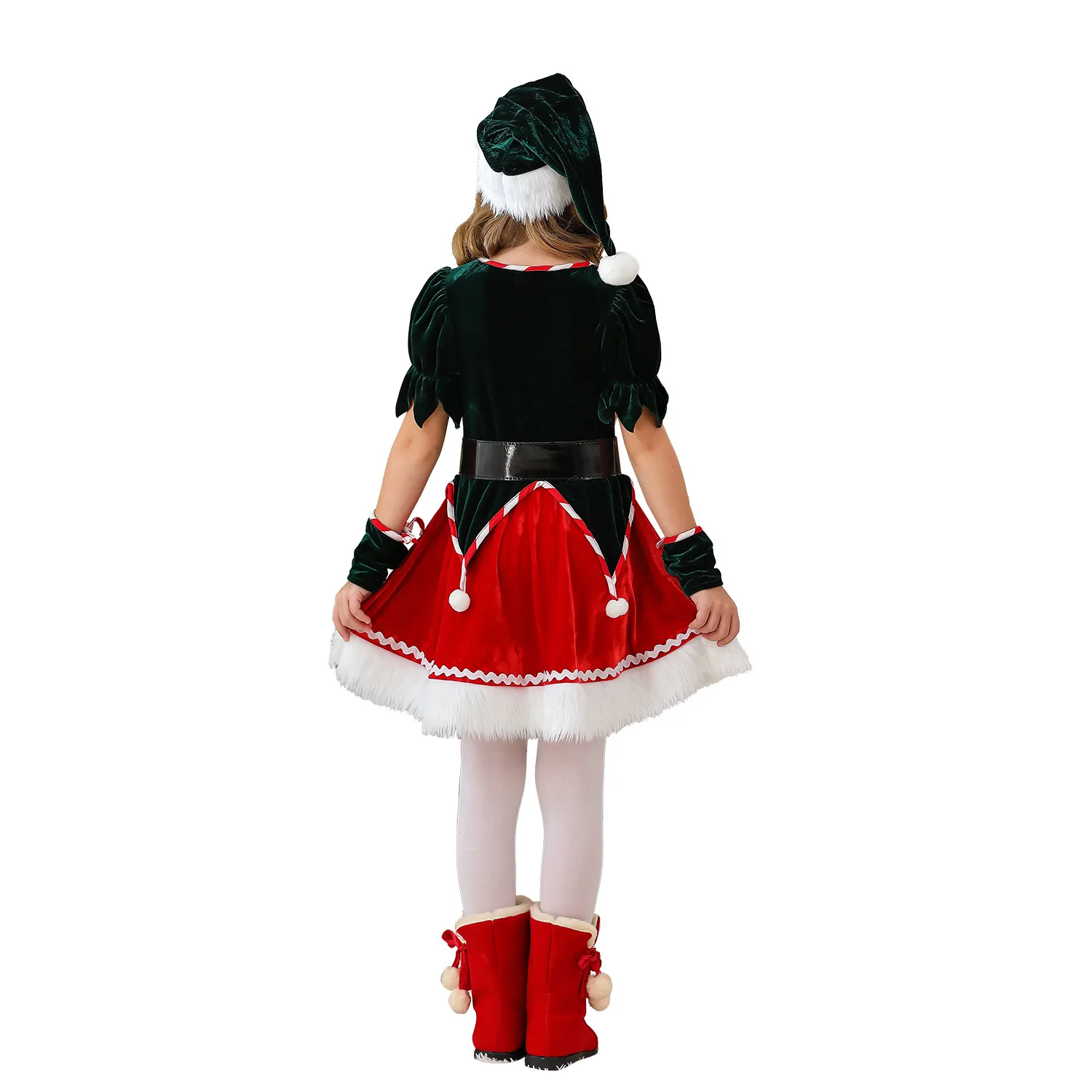 أزياء عيد الميلاد للأطفال فستان سانتا كلوز للفتيات حفلة عشية عيد الميلاد مع حزام قبعة للأطفال بدلة شتوية قطيفة للعطلات