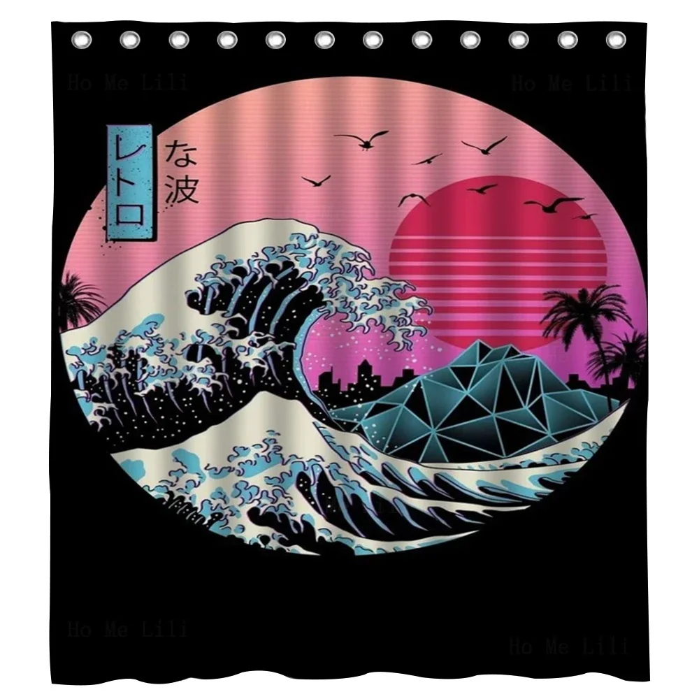 Japan Great Wave Sea Red Sun Retro Monster Anime Mount Fuji Ukiyo-e Style Shower Curtain By Ho Me Lili For Bathroom Decor