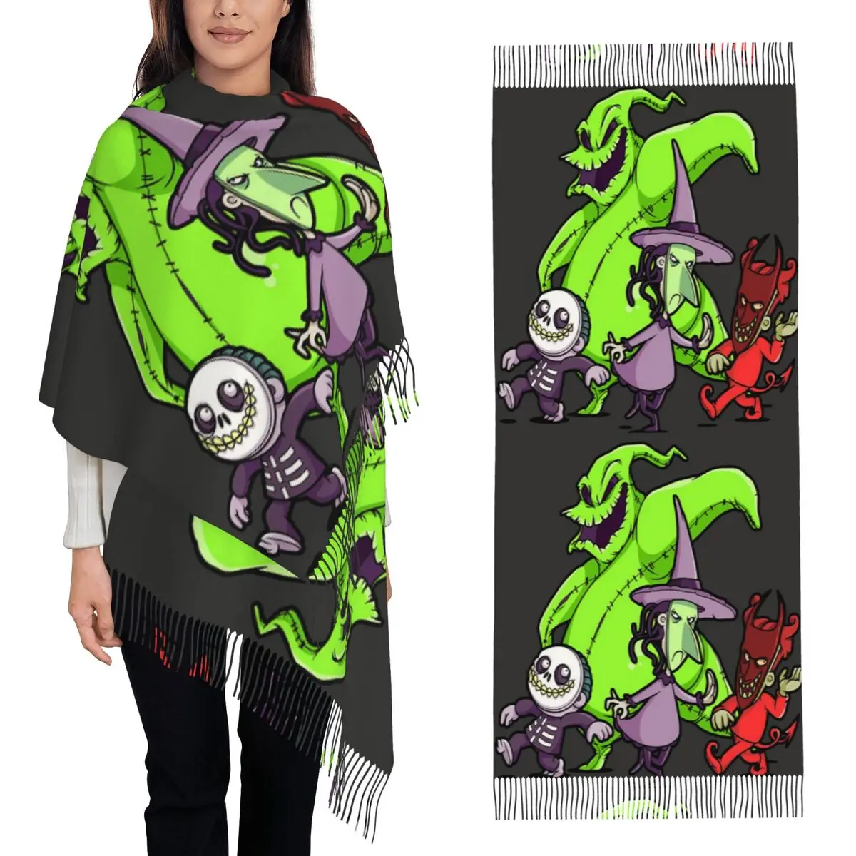 

Шарф Oogie Boogie, шарфы с кисточками, женские мягкие теплые шали и накидки, длинная осенне-зимняя шаль