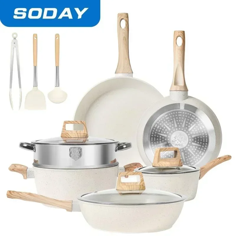 SODAY 12pcs Pots and Pans Set Non Stick Kitchen Cookware Sets Induction Cookware Nonstick Granite Cooking Set