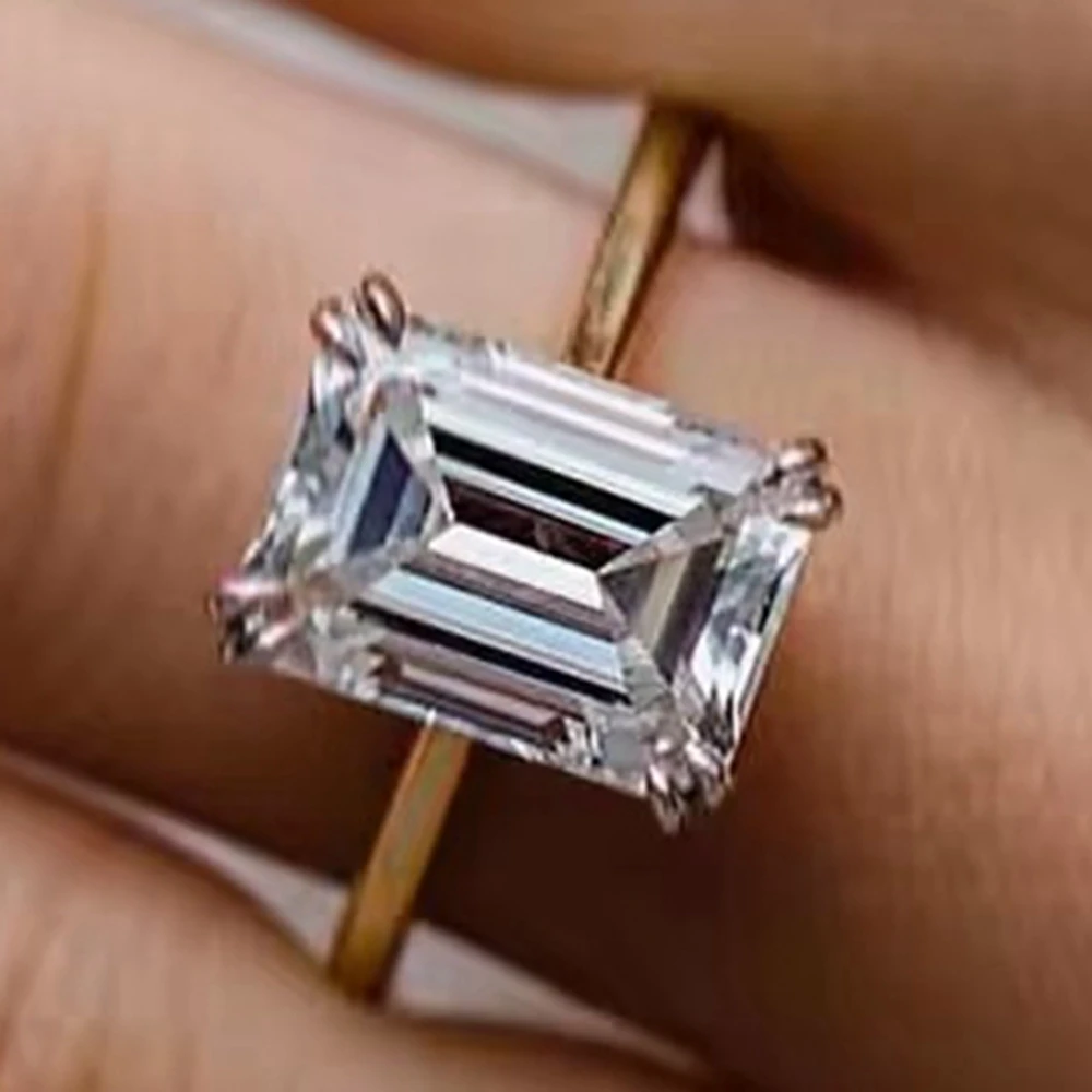 PuBang VVS1 3EX D اللون مويسانيتي حقيقي خاتم الخطوبة الماس 5.5 CT الزمرد قطع 18K 14K 9K الصلبة الذهب مزدوجة مخلب مجوهرات
