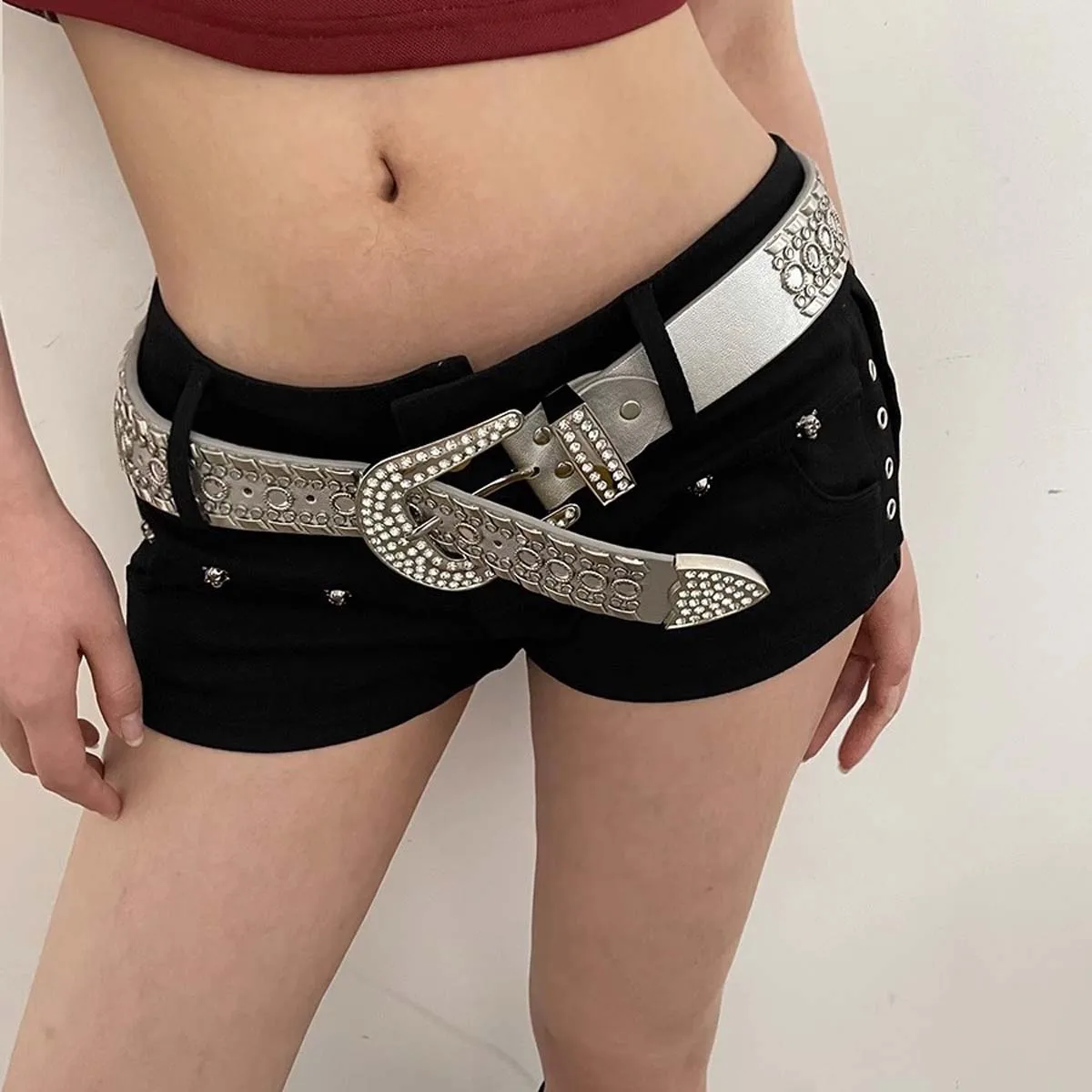 

y2k new personality Spice Girl wide belt decoration new rhinestones with pants fashion belt four colors can be wholesale