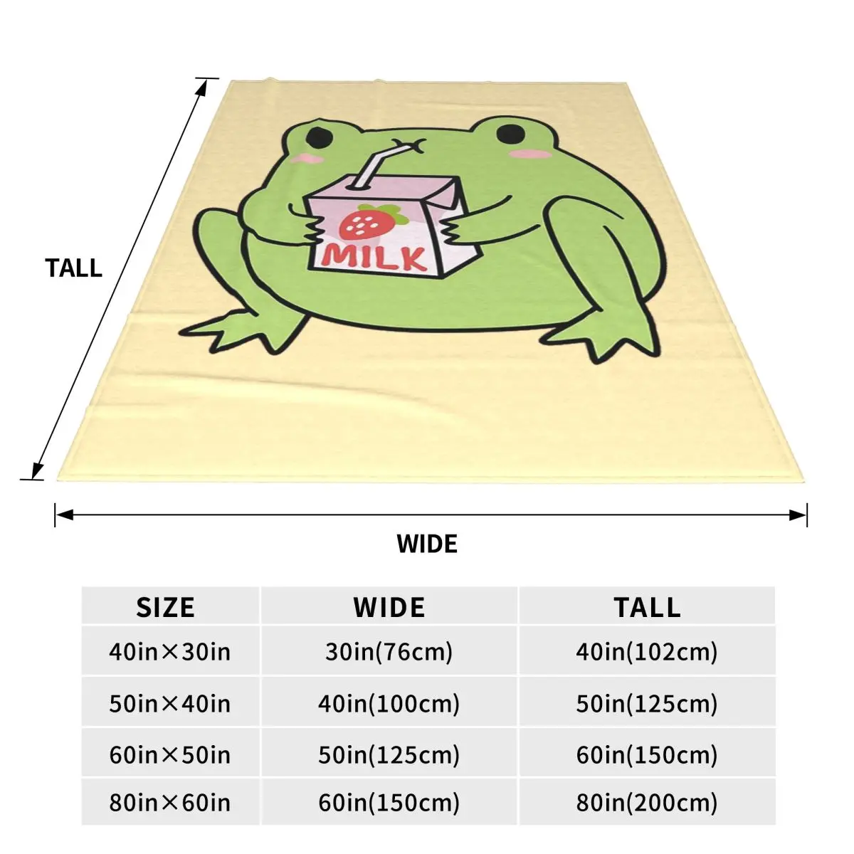 Cute Strawberry Milk Frog Blankets Fleece Sofa Throw Blanket Super Soft for Home Bedroom Outdoor Throws Bedspread Quilt