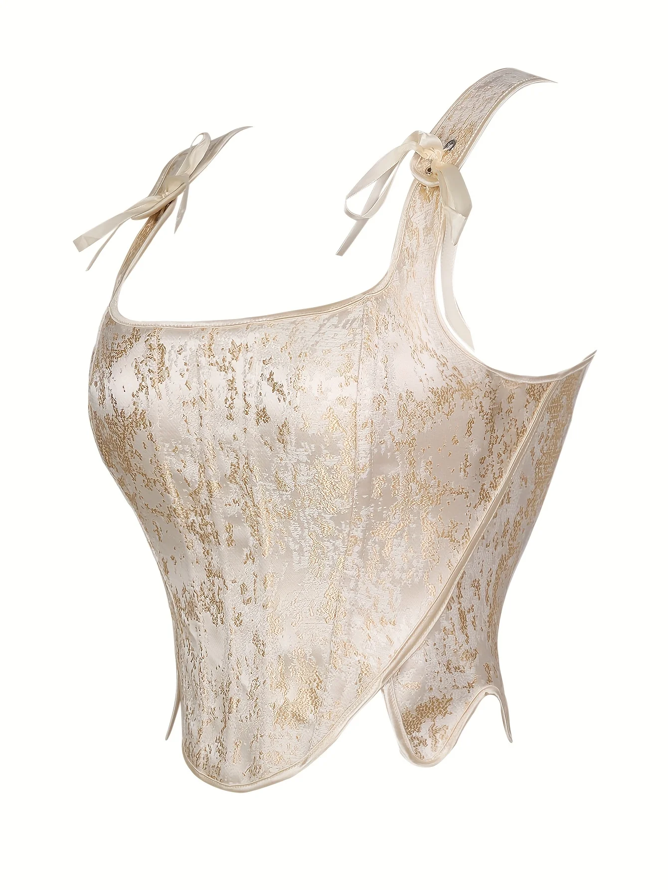 Elegant Women Vintage Brocade Jacquard Boned Corset Top Lace Up Satin Ribbon Bow Tie Back Waist Cincher Camisole