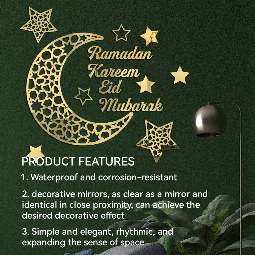 ديكور عطلة المنزل موس رمضان الاكريليك مرآة لصق ثلاثية الأبعاد ذاتية اللصق جدار لصق التلفزيون حائط الخلفية ديكورات المنزل