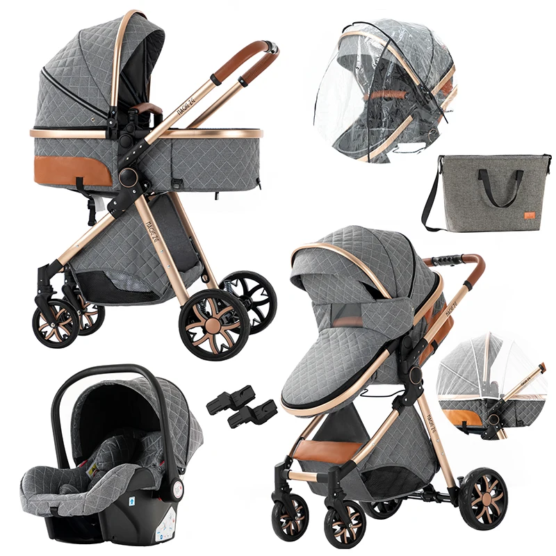 Baby Stroller Baby Car 3 in 1 Stroller Newborn Stroller Luxury High Landscape Kid Foldable Lightweight Travel Pram Mom Shop Cart