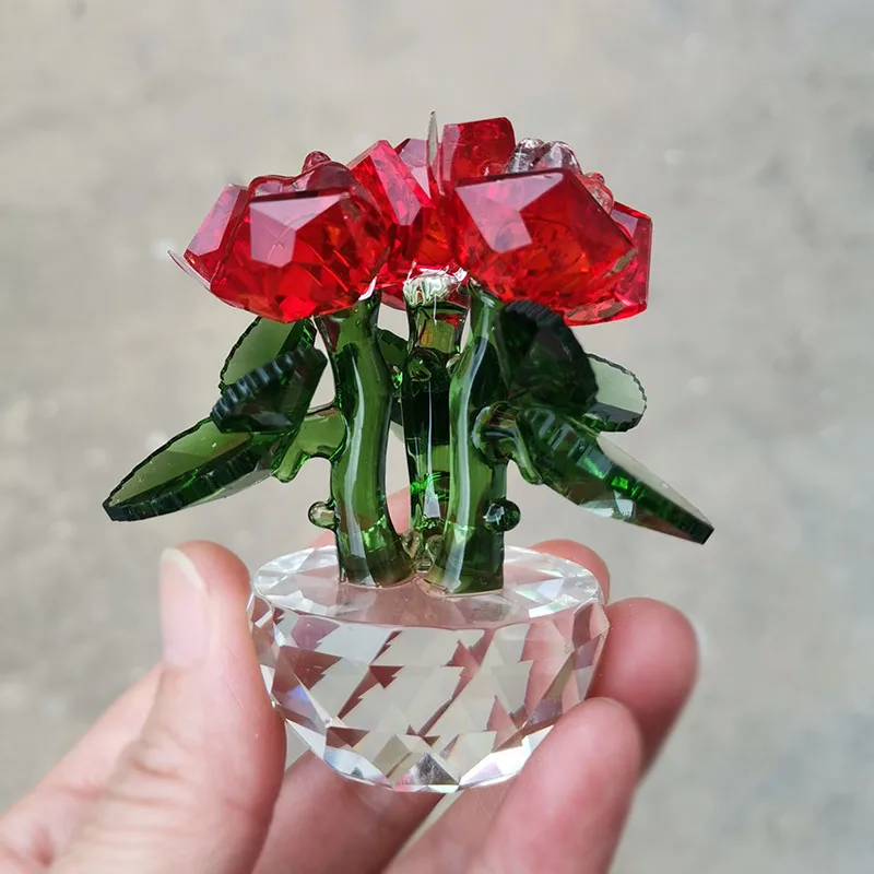 

Crystal Rose Figurine Glass Bouquet Flowers Ornaments Home Wedding Decoration Car Decor Souvenir Lover's Gifts