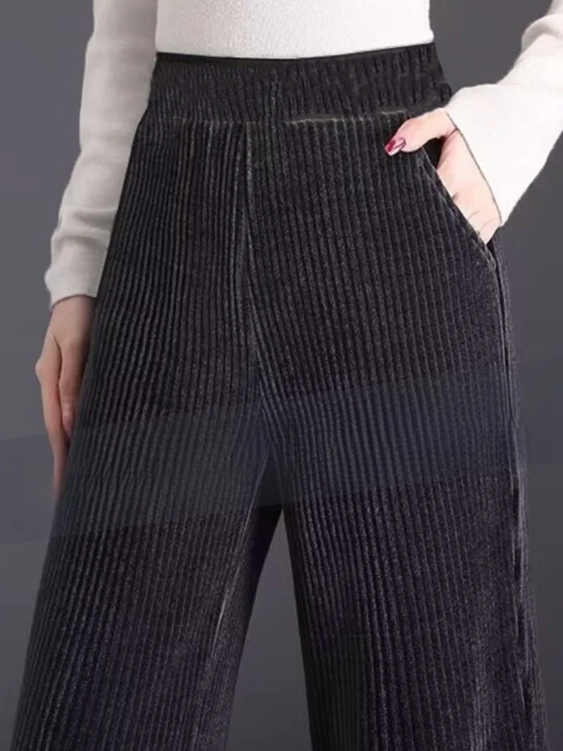 Thiened Fce 裏地付きまたは裏地なし ストレートレッグ ワイドレッグパンツ ハイウエスト 韓国風 通勤 ファッション ポリエステル繊維