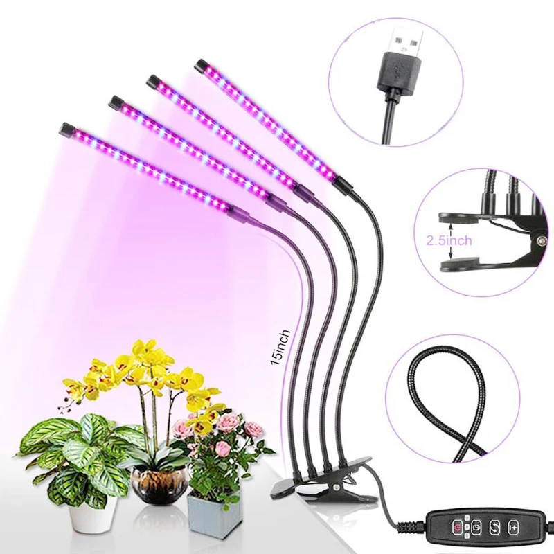 

USB LED Plant Grow Light Indoor Garden 10 Dimmable Levels Grow Light Full Spectrum Timer Setting Hydroponic Greenhouse 3H/9H/12H