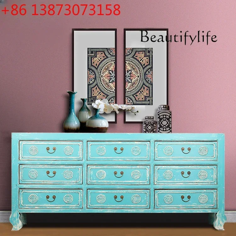 Nordic Antique Style Solid Wood Chest of Drawer Antique Painted Lacquer Curio Cabinet