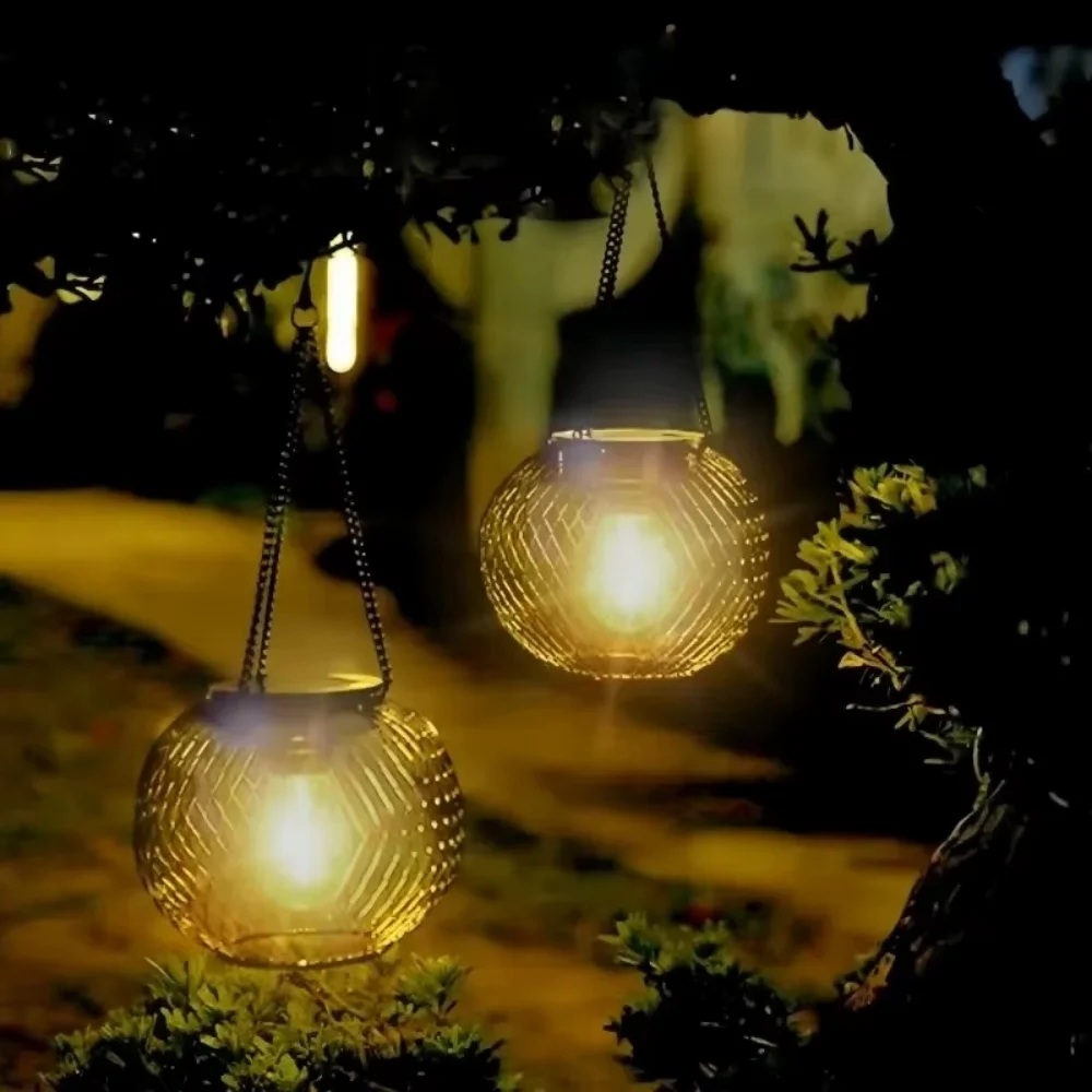 Solar Powered Hanging Lantern Metal Mesh LED Light Waterproof Outdoor Garden Yard Patio Decor Warm White/Butterfly Night Lamp