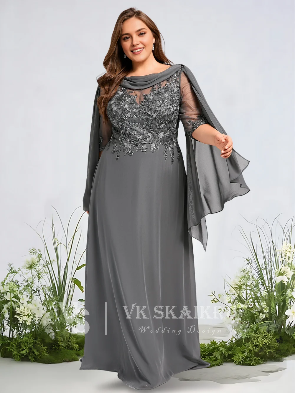 فستان سهرة شيفون دانتيل على شكل حرف a عنابي على شكل حرف v مع سويب تراين ترتر وأكمام كيب فساتين لحضور الحفلات الموسيقية لحفلات الزفاف فساتين رسمية #6