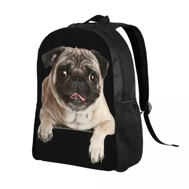 Mochila personalizada para hombre y mujer, morral con estampado de perro Pug, impermeable, ideal para escuela y universidad