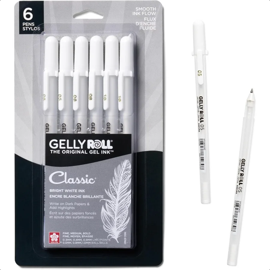 

Gelly Roll Gel Pens Fine Medium Bold Tip Ink Pens for Journaling Art or Drawing Classic White Ink 05 08 10 Assorted Tip Sizes 6