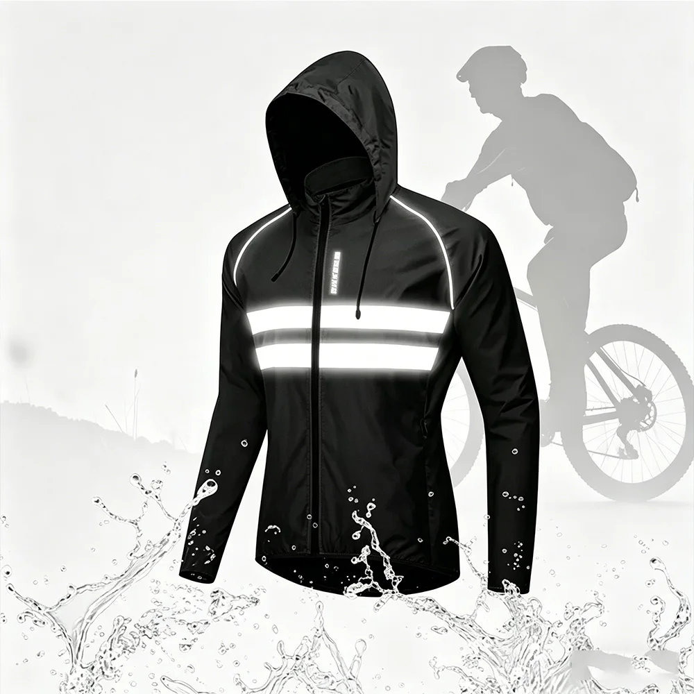 

Ветрозащитные велосипедные куртки с капюшоном, водонепроницаемые ветровки с длинными рукавами, светоотражающие жилеты, велосипедная одежда, мужская куртка