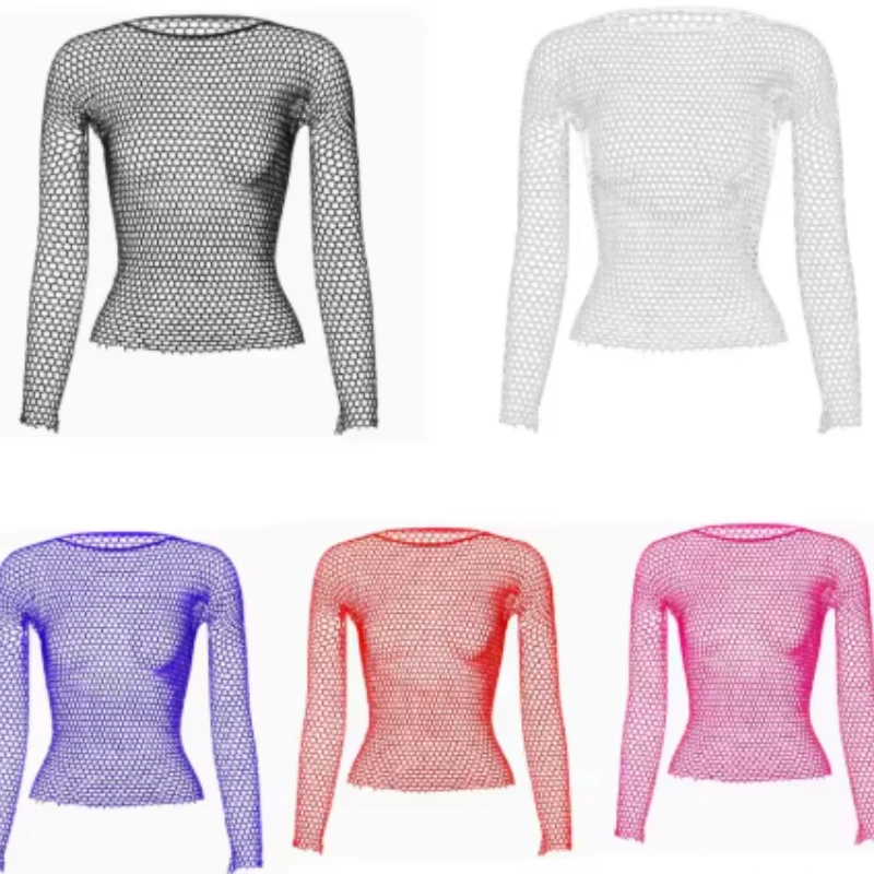 Sexy Fishnet Mesh Long Sleeve Tops Mock Neck Sheer Lace See-Through Blouse Bodycon Women Men Crop Top Breathable Singletss Shirt