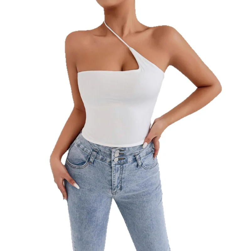 

Wind One-Shoulder Cold-Shoulder Top Hot Selling Women's WearTT-shirt Bottoming Raglan Sleeve Top Cap sleeveless