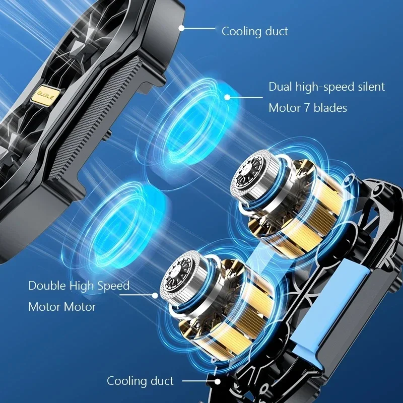 FS01 Kipas Ganda Pendingin Ponsel Isi Ulang Radiator Ponsel Udara Pendingin Lebih Kuat Radiator USB Klip Belakang Mini untuk Ponsel 62-92Mm