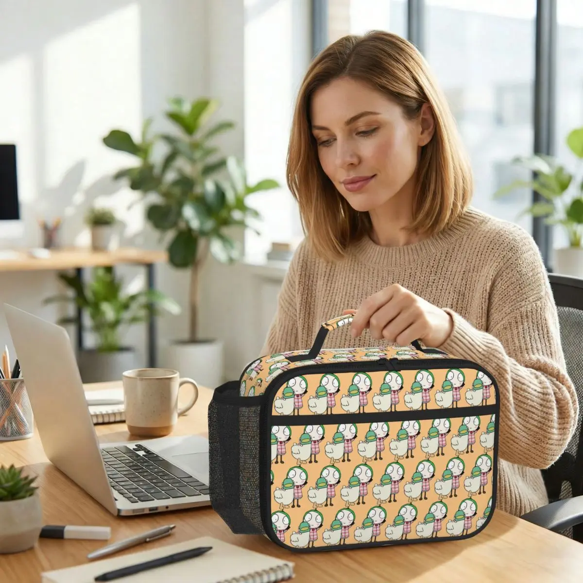 Isolierte Lunchtasche „Sarah und Ente haben Spaß“ für Kinder, Schulkühler, Thermo-Lebensmittelbox, tragbare Lunchboxen, Behälter